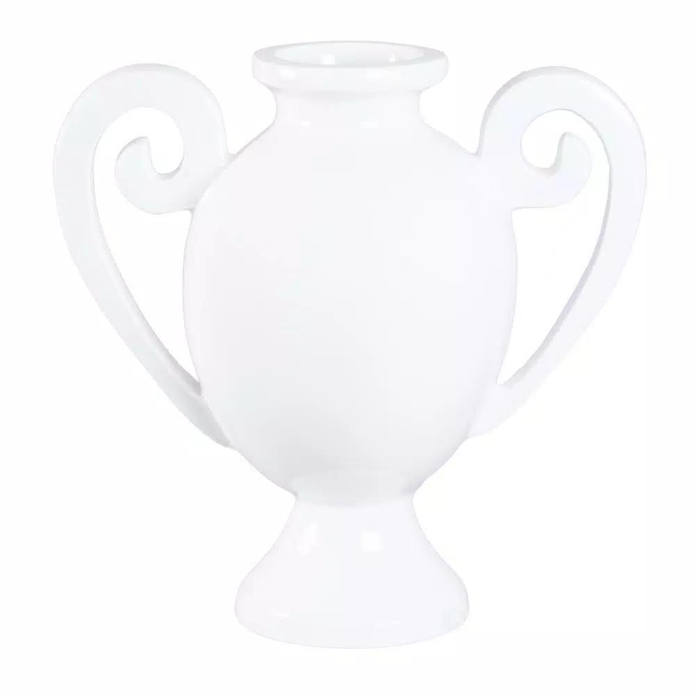 Uniquewise 20 in. White Gloss Amphora Style Modern Fiberglass Centerpiece Vase