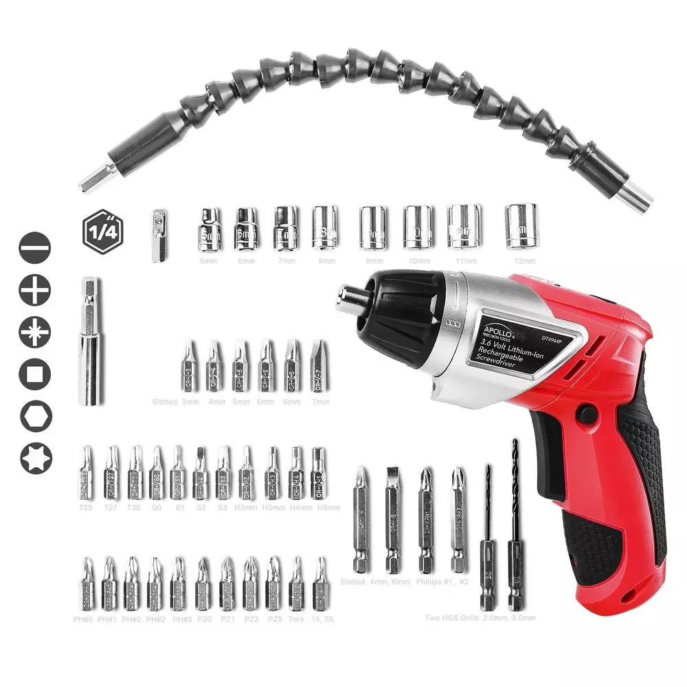 Apollo Tools 3.6V Cordless Electric Screwdriver Kit with 45-Piece Accessory Set