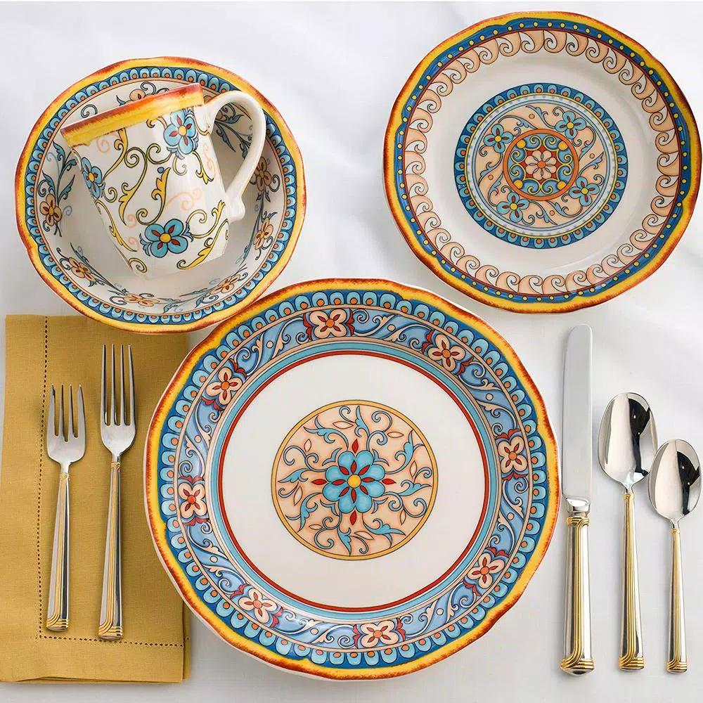 Euro Ceramica Duomo 16-Piece Stoneware Dinnerware Set, Italian Design, Service for 4