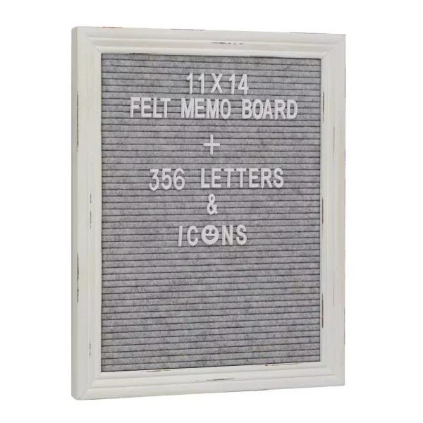 Stonebriar Collection Stonebriar Gray Felt Memo Board with White Wash Wooden Frame and 356 Letter Kit