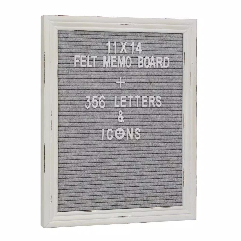 Stonebriar Collection Stonebriar Gray Felt Memo Board with White Wash Wooden Frame and 356 Letter Kit