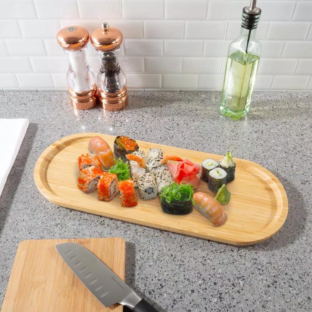 Classic Cuisine Oval Bamboo Serving Tray - Natural Wood Finish