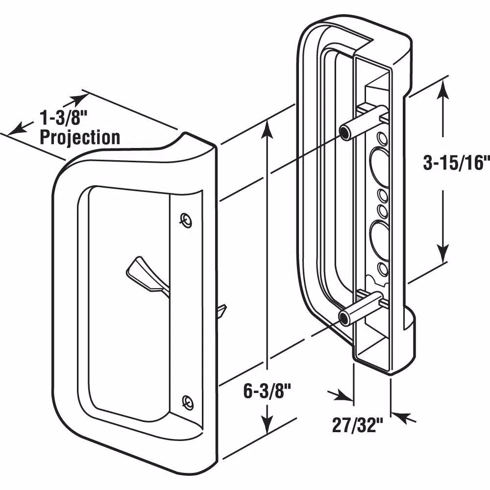 Prime-Line White Diecast Mortise Style Sliding Patio Door Handle Set, Low Profile