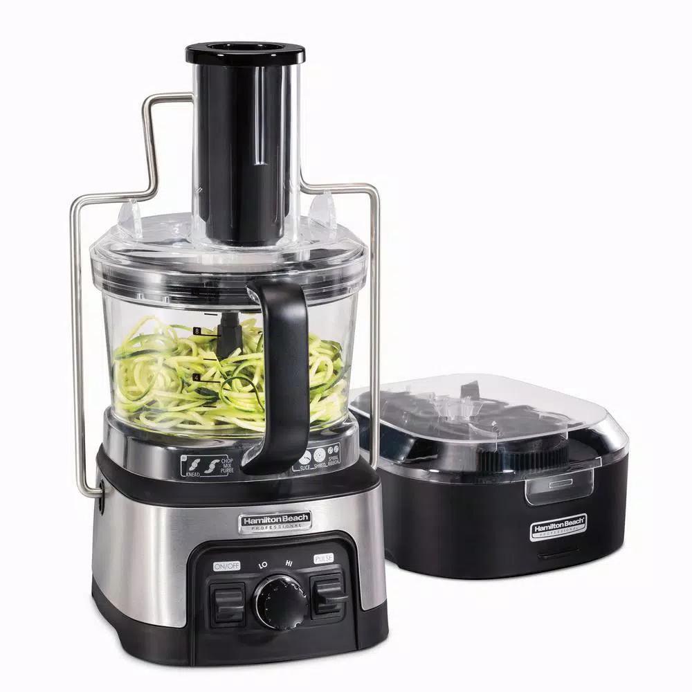Hamilton Beach Professional 12-Cup Stack n Snap Food Processor with Spiralizer, Stainless Steel