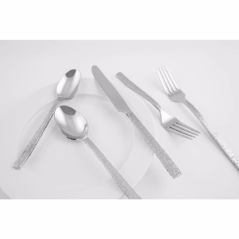 Cambridge Silversmiths Anu 20-Piece 18/10 Stainless Steel Textured Mirror Flatware Set, Service for 4