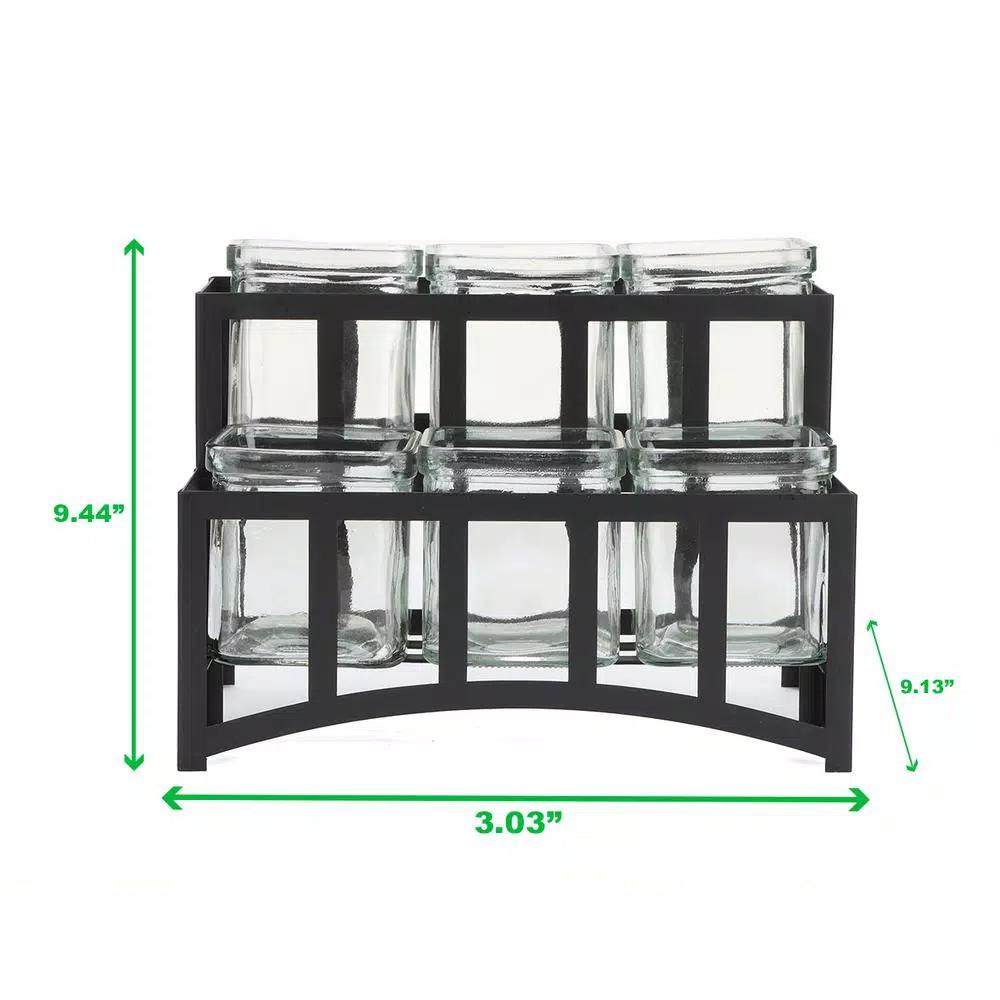Mind Reader 6-Compartment 2-Tier Black Metal Condiment Server with 6 Removable 8 oz. Glass Jars