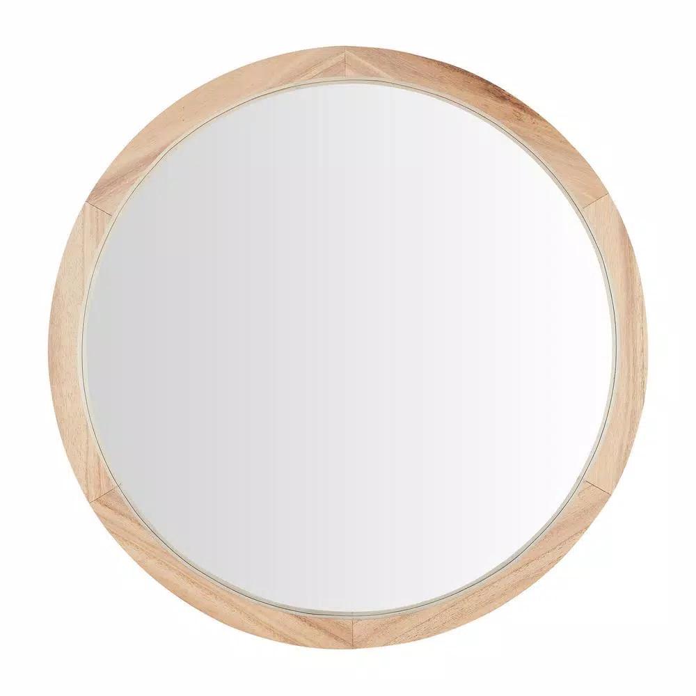 Home Decorators Collection Round Natural Wood Accent Mirror, Brown, 24 in.