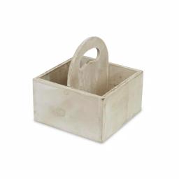 Cheungs White Wooden Square Caddy - Rustic Farmhouse Decorative Tray with Handle thumbnail 2
