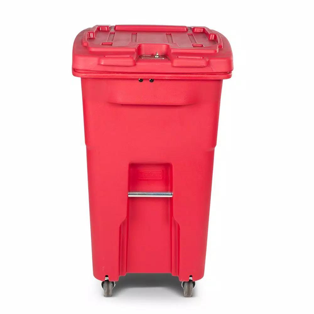 Toter 64 Gal. Red Hazardous Medical Waste Trash Can with Locking Lid and Wheels