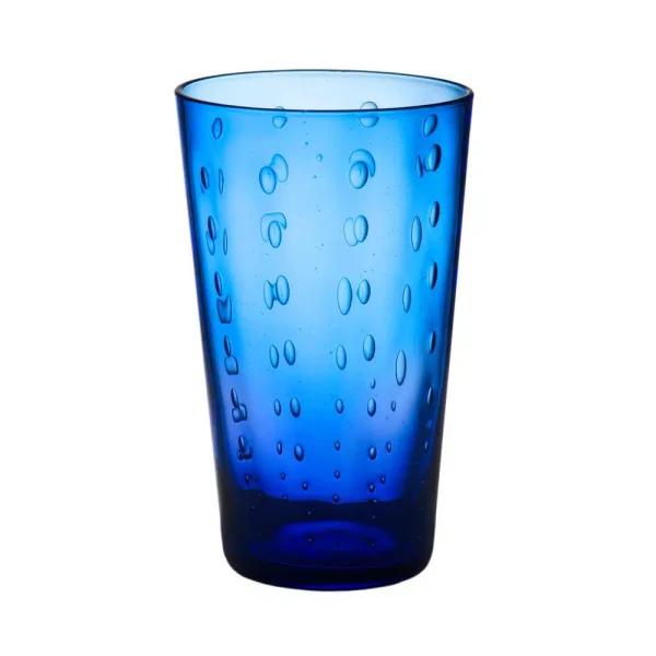 Abigails Blue Rain Drop Highball Glass Set of 4 - Mouth-Blown Bubble Glassware
