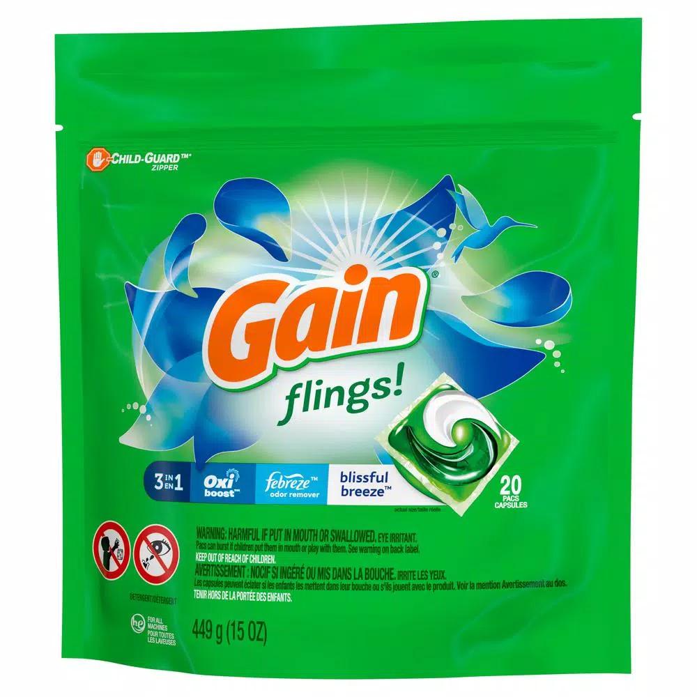 Gain Flings Blissful Breeze Laundry Detergent Pods, 16-Count (6-Pack)