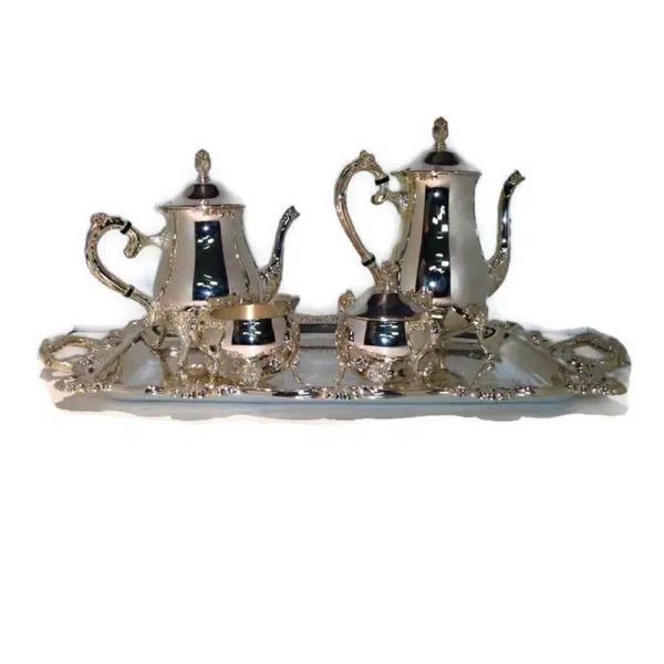 Heim Concept 5-Piece Silver Plated Tea and Coffee Set with Embossed Floral Design