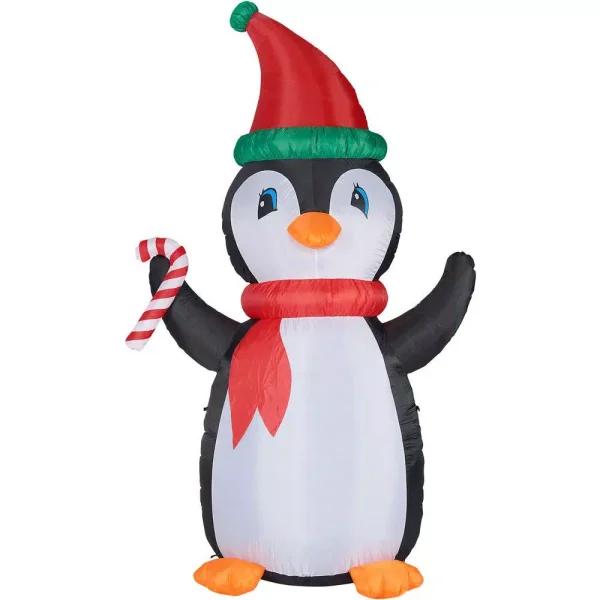 Fraser Hill Farm 10 ft. Penguin and Candy Cane Christmas Inflatable with RGB Lights