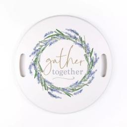 P Graham Dunn Gather Together White Decorative Round Wood Tray with Handles thumbnail 4
