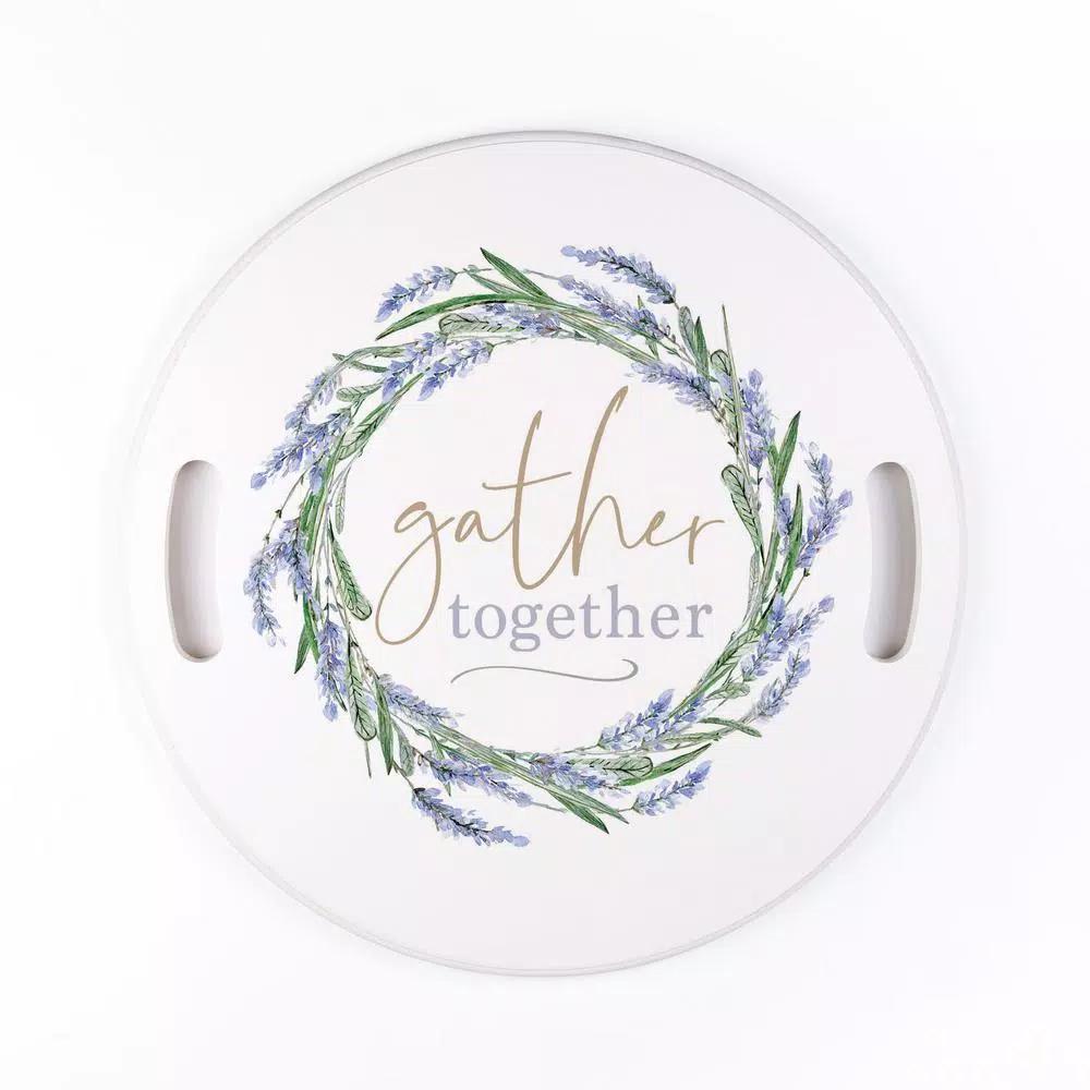 P Graham Dunn Gather Together White Decorative Round Wood Tray with Handles