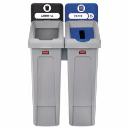 Rubbermaid Commercial Products 46 Gal. Slim Jim 2-Stream Recycling Station Kit, Landfill & Paper, Blue/Gray thumbnail 2