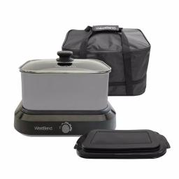 West Bend 6 Qt. Silver Non-Stick Versatility Slow Cooker with Griddle Base, Travel Lid, and Thermal Tote thumbnail 2