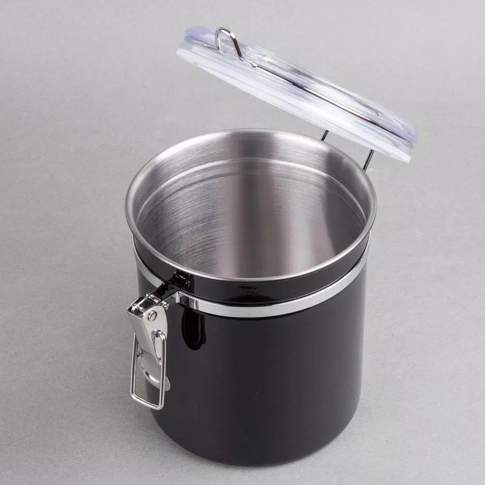 Creative Home 4-Piece Black Stainless Steel Canister Set with Airtight Locking Clamp Lids