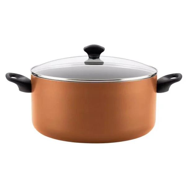 Farberware 10.5 qt. Aluminum Nonstick Stock Pot with Glass Lid, Copper
