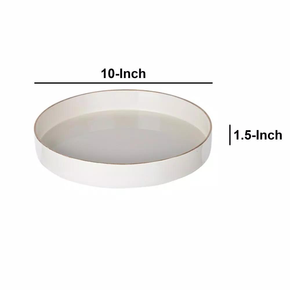 Benzara Modern White Round Plastic Serving Tray with Raised Edges