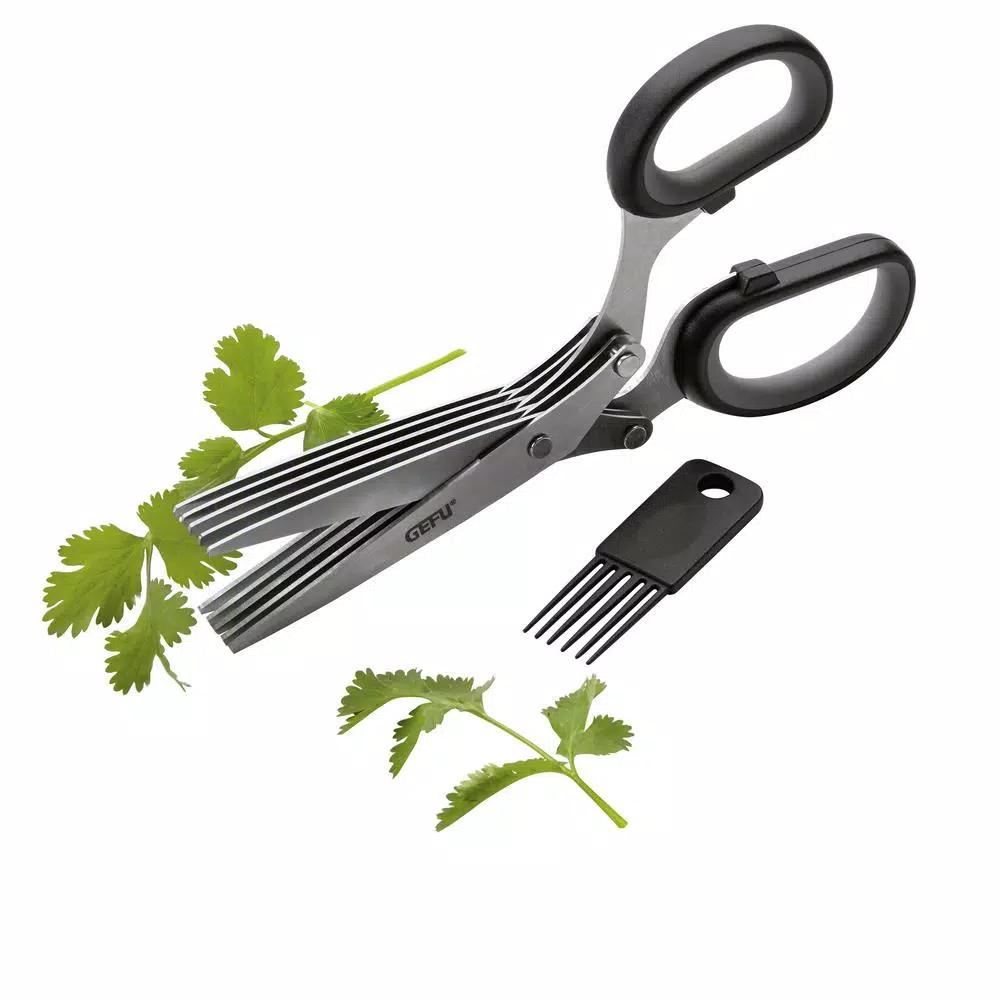 GEFU Stainless Steel Herb Scissors with 5 Blade Pairs and Cleaning Comb
