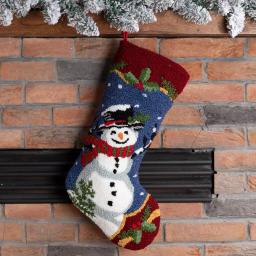 Glitzhome 19 in. Hooked Christmas Stocking with Snowman Design thumbnail 3