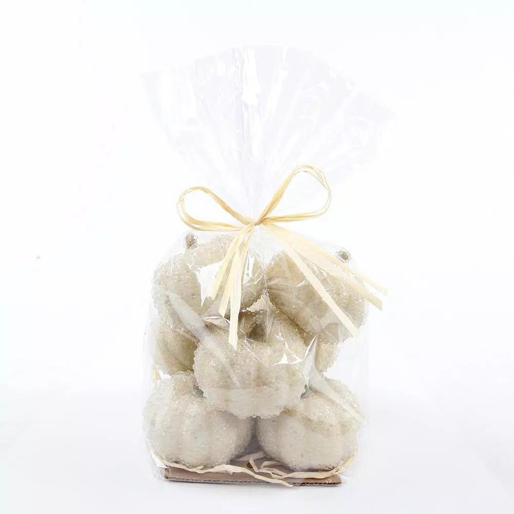 Flora Bunda 8-Piece Cream White Beaded Mini Pumpkin Set - Fall Harvest Indoor Tabletop Decor