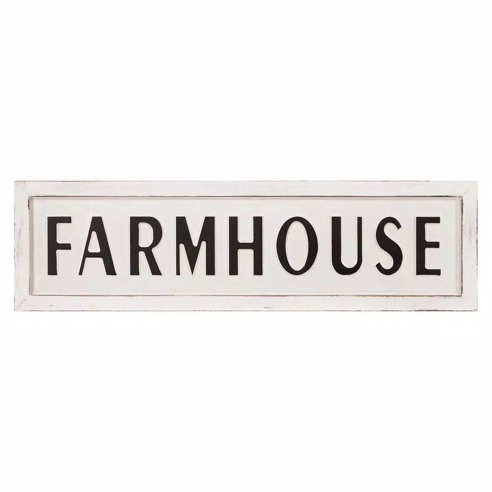 Pinnacle Rustic White Farmhouse Tin Enamel Decorative Wall Sign, 38 in. x 11.25 in.