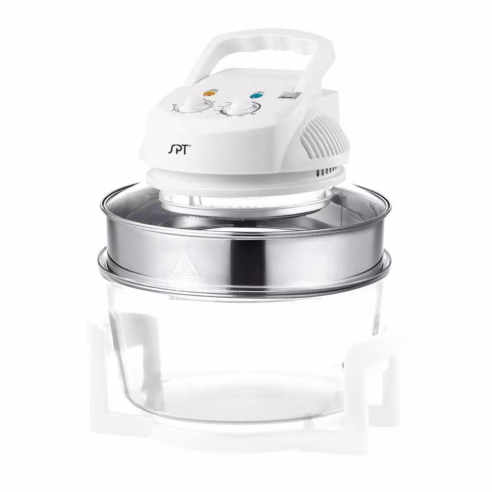 SPT 1300W White Countertop Convection Oven with Built-in Timer and Extender Ring