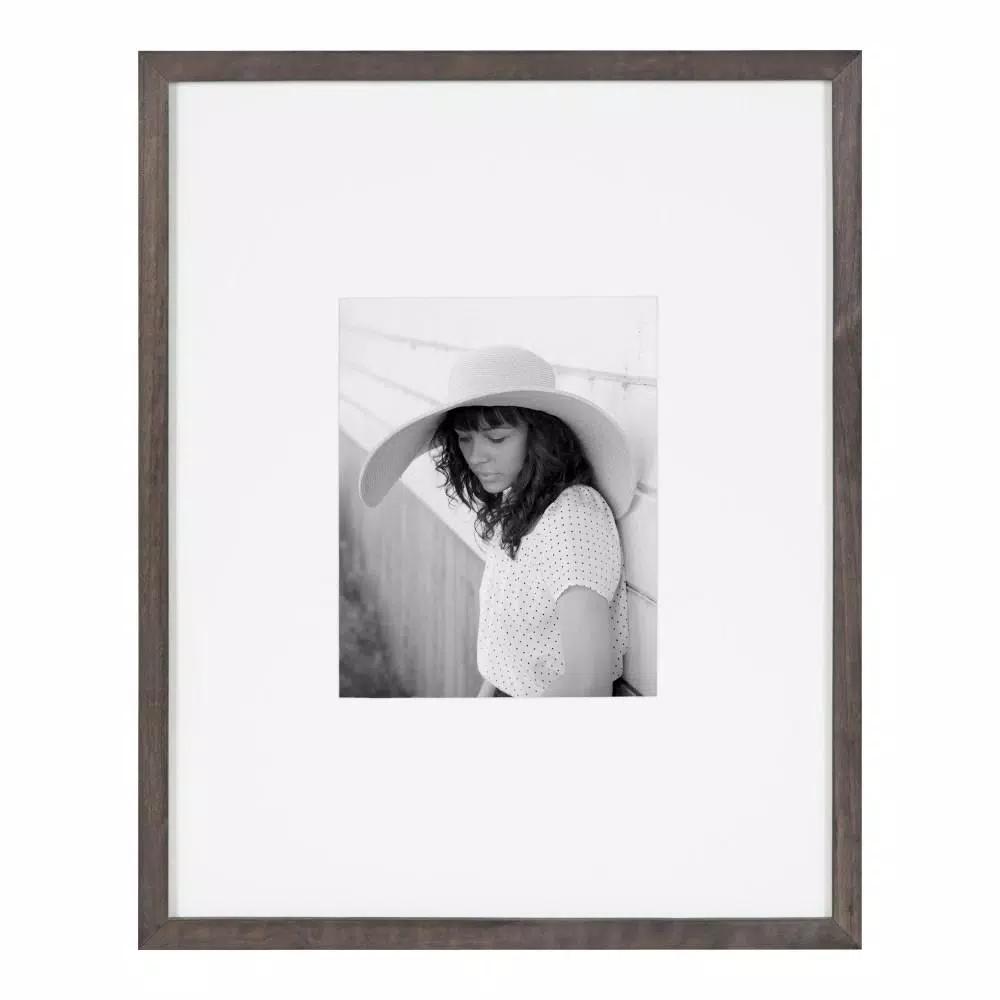 DesignOvation Gallery 16 x 20 Gray Wood Picture Frame with White Mat for 8 x 10 Photos