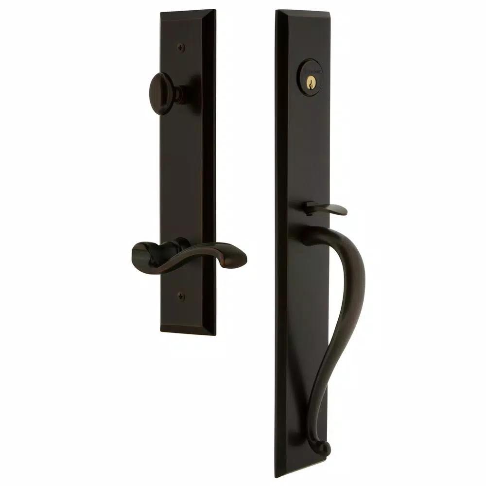 Grandeur Fifth Avenue Timeless Bronze 1-Piece Door Handleset with S Grip and Portofino Lever