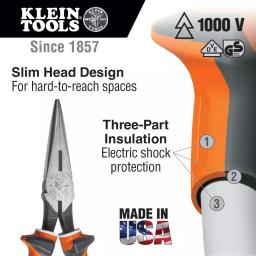 Klein Tools 7 in. Insulated Long Nose Side-Cutting Pliers, 1000V VDE Certified thumbnail 2