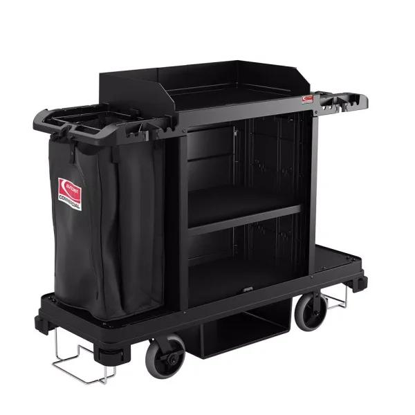 Suncast Commercial Standard Housekeeping Cart with Laundry Bag and Tool Storage, Black