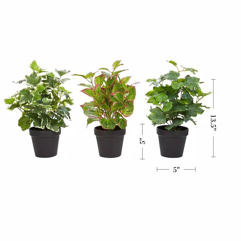 Pure Garden 13.5 in. Assorted Faux Foliage Arrangement Set of 3