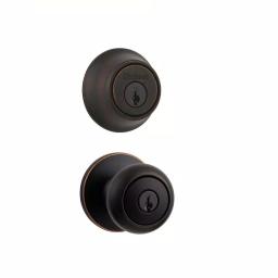 Kwikset Cove Venetian Bronze Exterior Entry Door Knob and Single Cylinder Deadbolt Combo Pack thumbnail 1