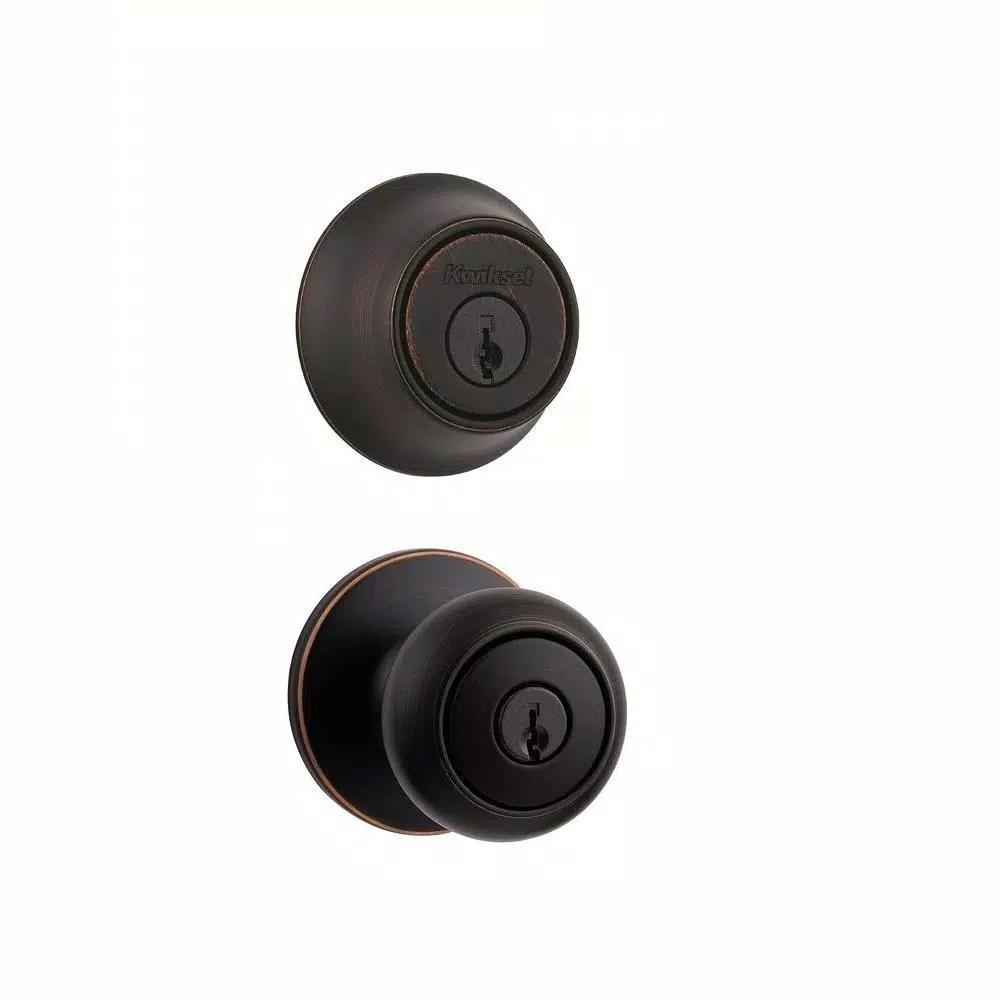 Kwikset Cove Venetian Bronze Exterior Entry Door Knob and Single Cylinder Deadbolt Combo Pack