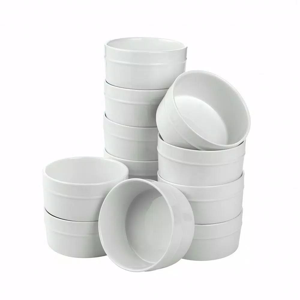 Over and Back 12-Piece Round Porcelain Ramekin Set, White