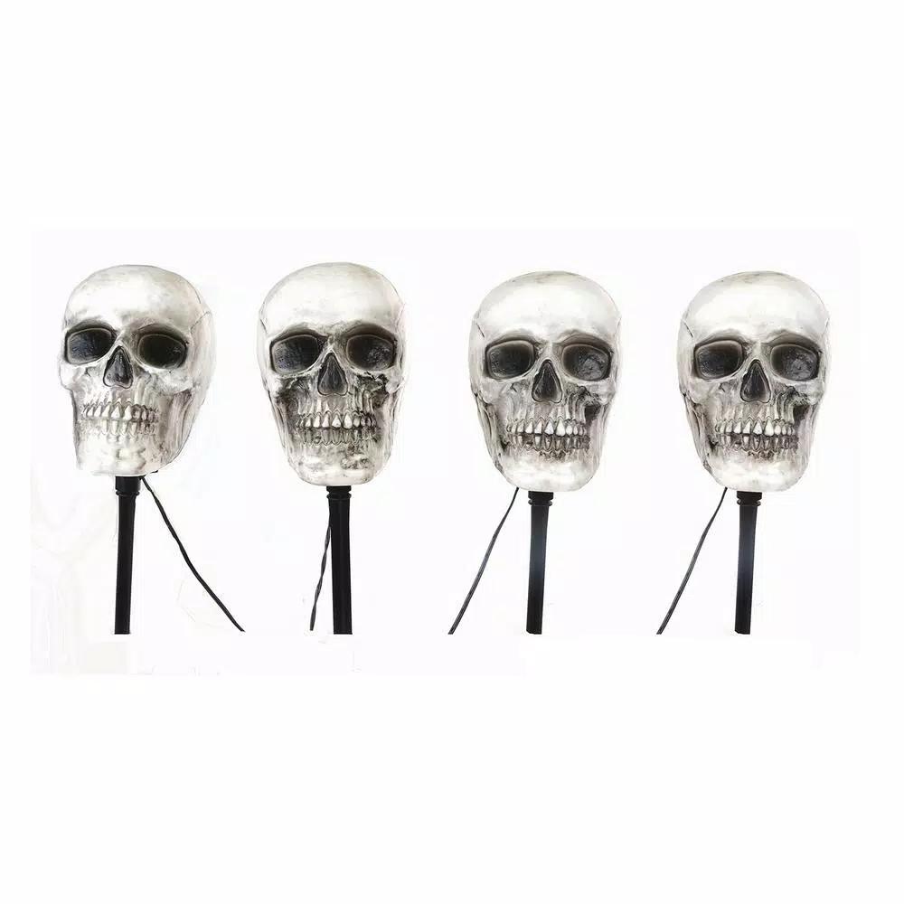 Home Accents Holiday 14.5 in. LED Scary Skull Pathway Markers with Sound and Timer (4-Pack)