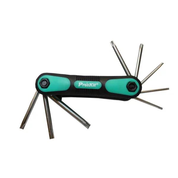 Pro'sKit 8-Piece Folding Security Star Tip Set, Tamper Proof Torx Hex Key Wrench Set