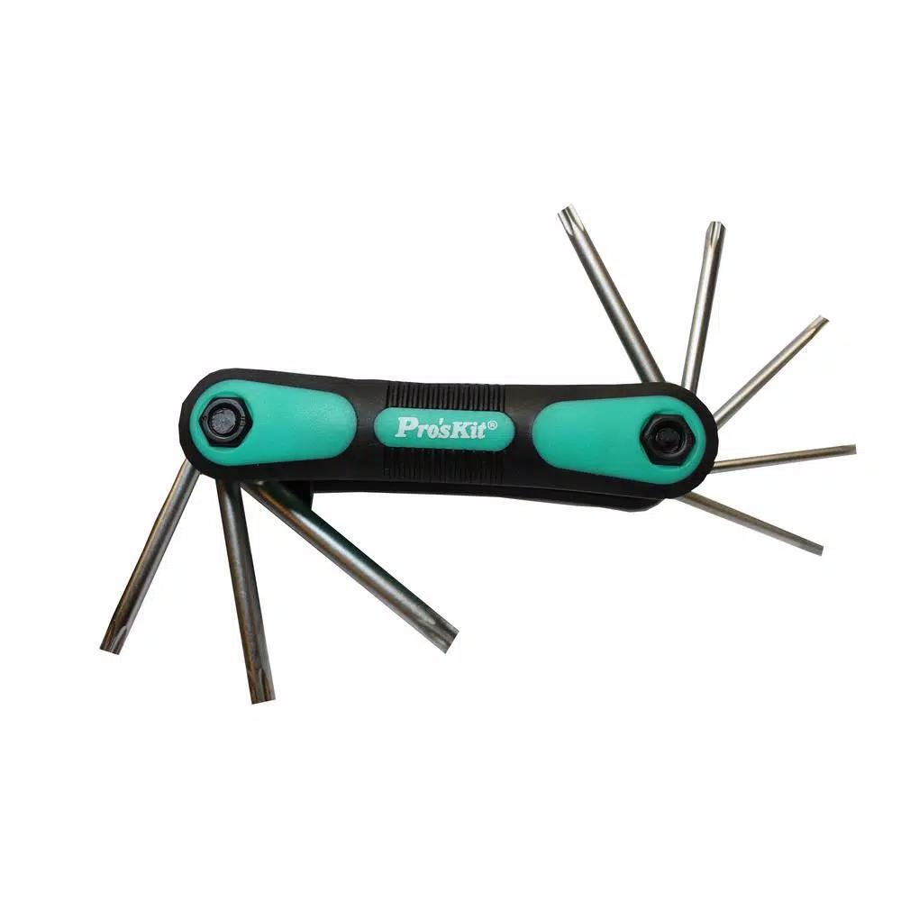 Pro'sKit 8-Piece Folding Security Star Tip Set, Tamper Proof Torx Hex Key Wrench Set