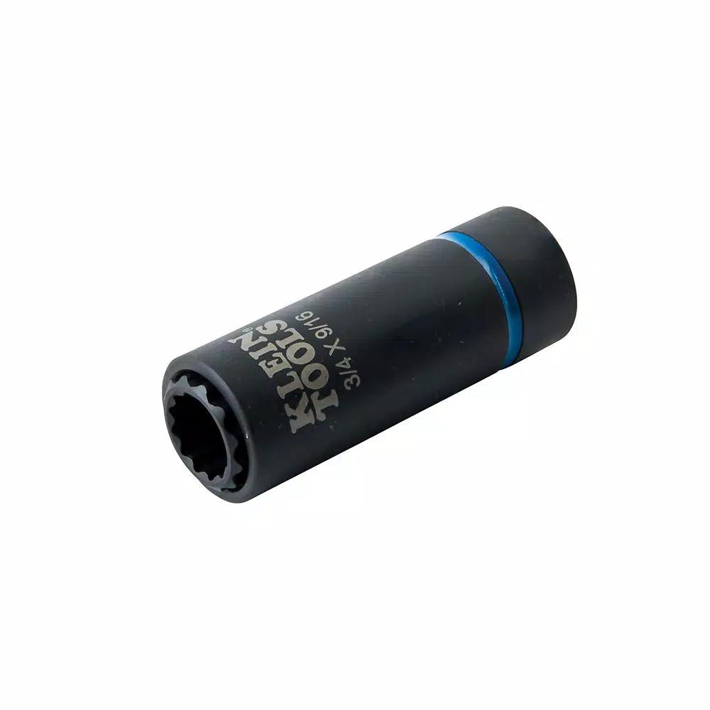 Klein Tools 1/2 in. Drive 2-in-1 Deep Impact Socket, 12-Point, 3/4 in. and 9/16 in. Dual Hex Sizes