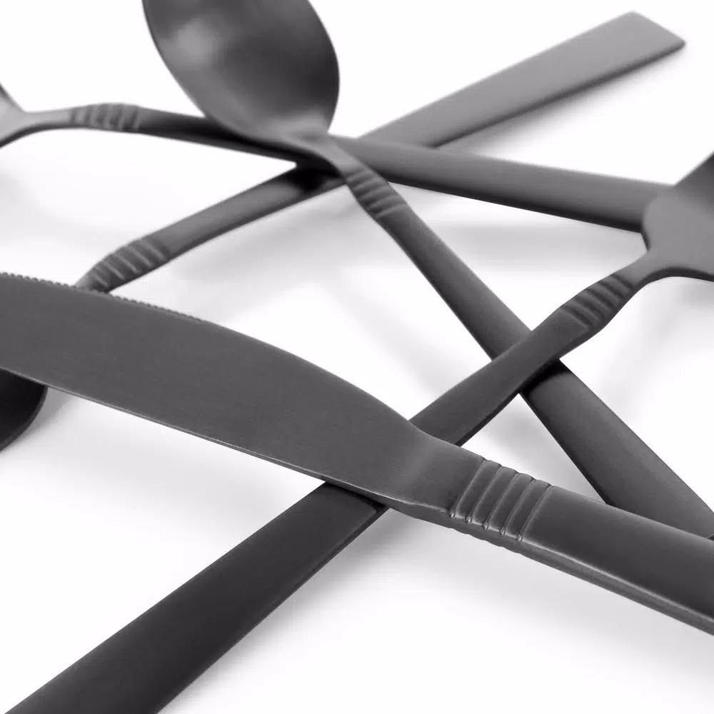 Megachef Cravat 20-Piece Matte Black Flatware Set, 18/10 Stainless Steel Silverware Service for 4