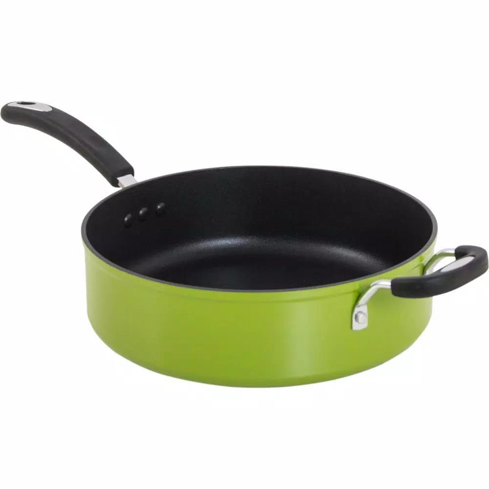 Hampton Bay Ozeri Green Earth 5.3 qt. Aluminum Ceramic Nonstick Sauce Pan with Glass Lid, Green
