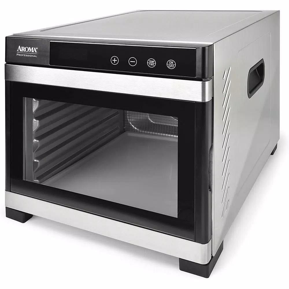 AROMA 6-Tray Digital Food Dehydrator with Glass Door and Stainless Steel Trays, 600W, Black