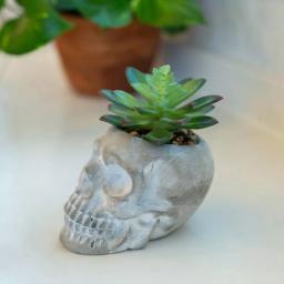 Flora Bunda 5 in. Halloween Sugar Skull Artificial Succulent Planter in Gray Cement thumbnail 3