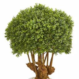 Nearly Natural 41 in. Artificial Boxwood Topiary Tree in Sandstone Planter with Natural Stones thumbnail 2