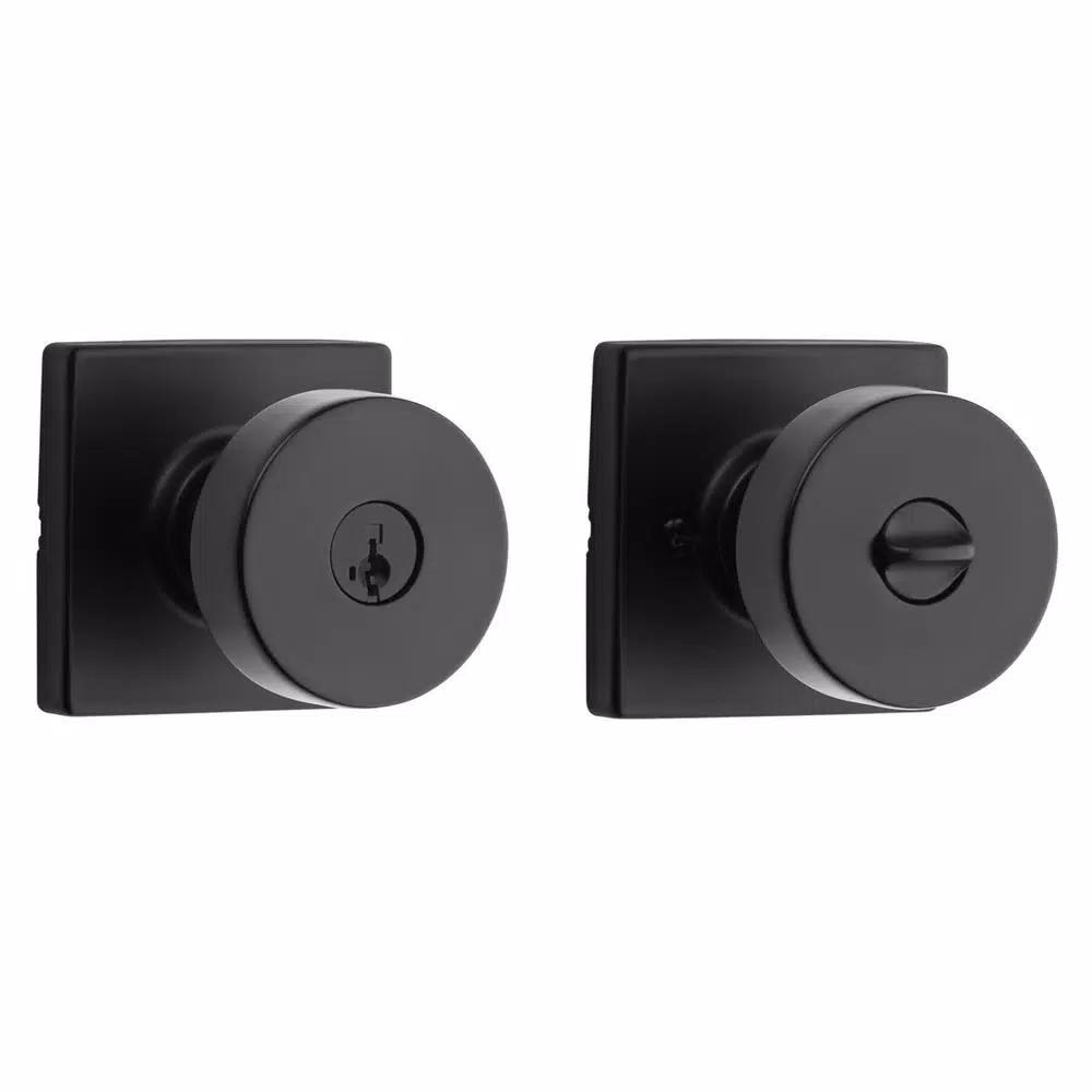 Kwikset Pismo Square Matte Black Keyed Entry Door Knob with SmartKey Security