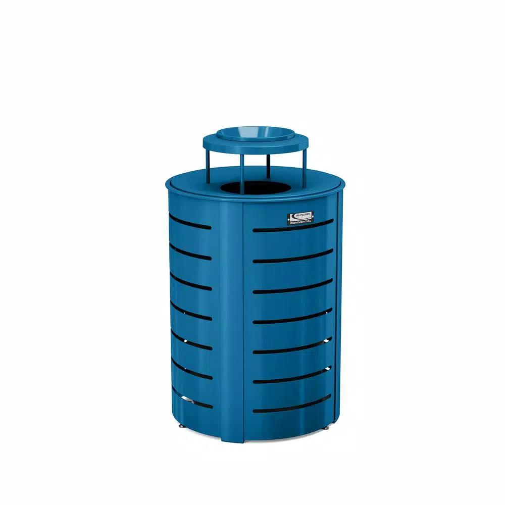 Suncast Commercial Suncast 35 Gal. Blue Metal Commercial Trash Can with Lid and Ash Receptacle