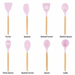 MegaChef 9-Piece Pink Silicone and Wood Kitchen Utensil Set with Ceramic Holder thumbnail 2