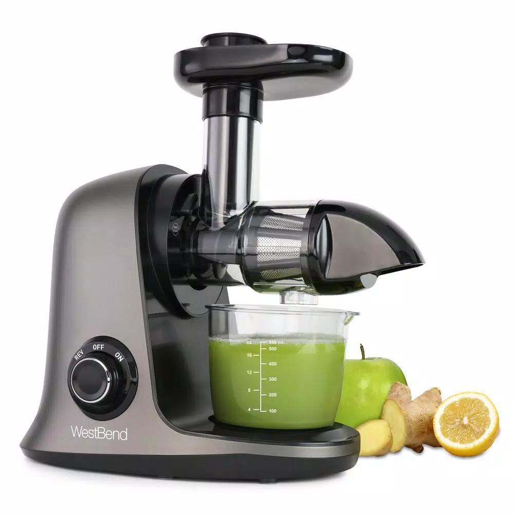 West Bend Cold Press Juicer, Masticating Slow Juicer for Fruits, Vegetables and Greens, Gray